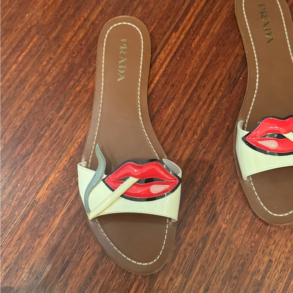 Prada Women's Cream and Red Lip Sandals - Picture 3 of 4